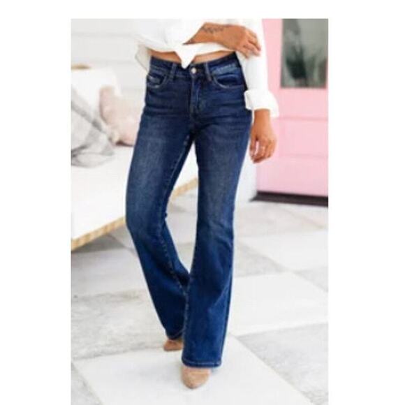 Lovervet by Vervet Mid rise dark wash relaxed boot jeans stretch denim size 25/7 - Picture 1 of 10